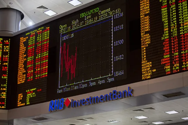 Malaysian Ringgits And Stock Boards Inside RHB Investment Bank