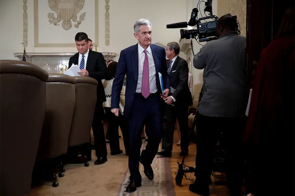 Jerome Powell, chairman of the U.S. Federal Reserve, exits following a meeting with the Board of Governors for the Federal Reserve on May 30, 2018 (Aaron P. Bernstein/Bloomberg)