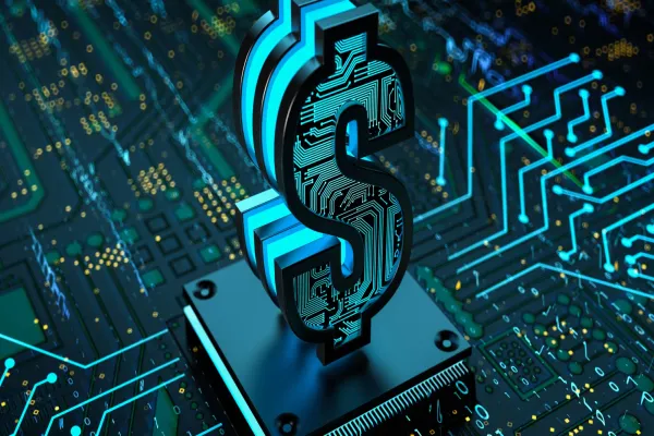 Dollar Sign Made of Circuit Board on Motherboard and CPU
