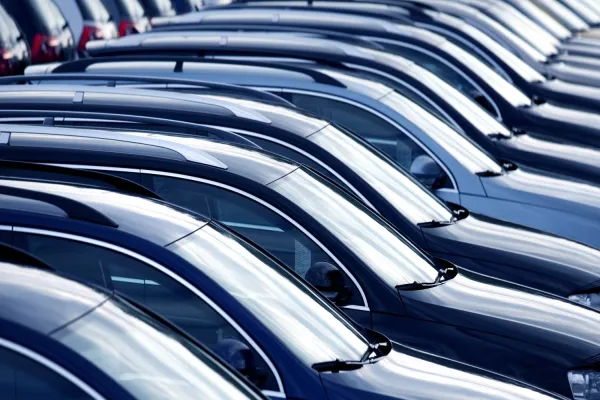 New cars in a row at dealership