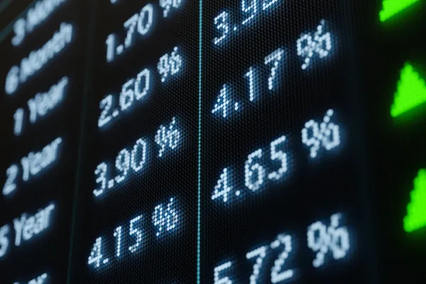 Screen with rising yields and interest rates.