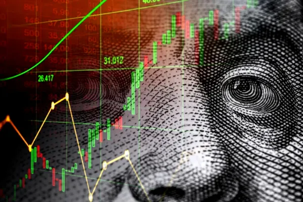 Cash dollar bill and stock market indicators