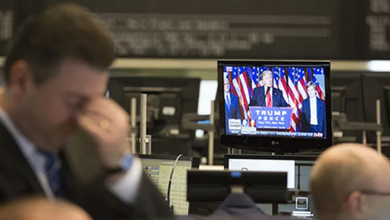 Market Reactions Inside The Frankfurt Stock Exchange As Donald Trump Elected U.S. President