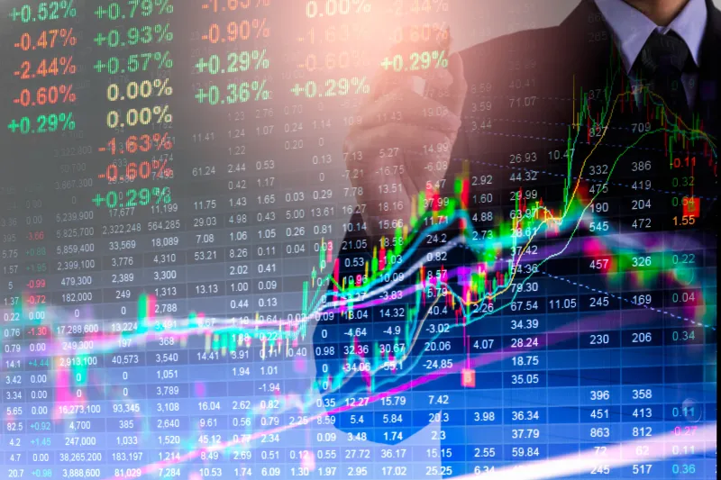 Stock market or forex trading graph and candlestick chart suitable for financial investment concept. Economy trends background for business idea and all art work design. Abstract finance background.