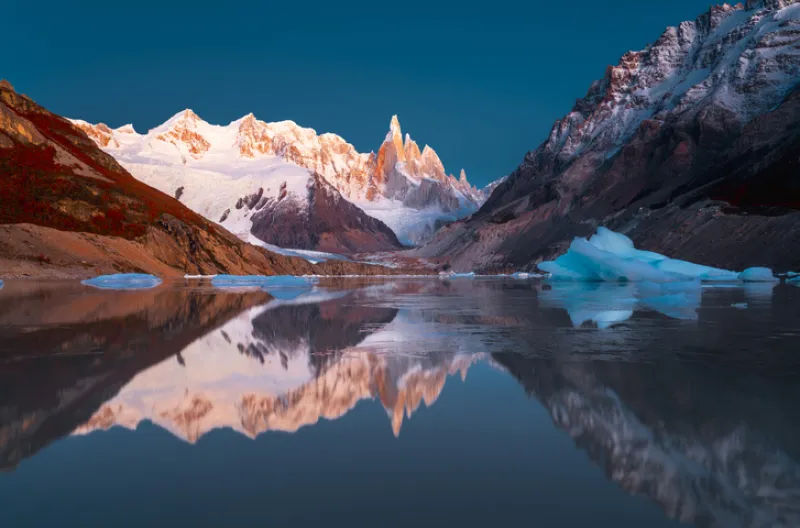 Cerro Torre reflecting in Laguna Torre, Patagonia Argentina