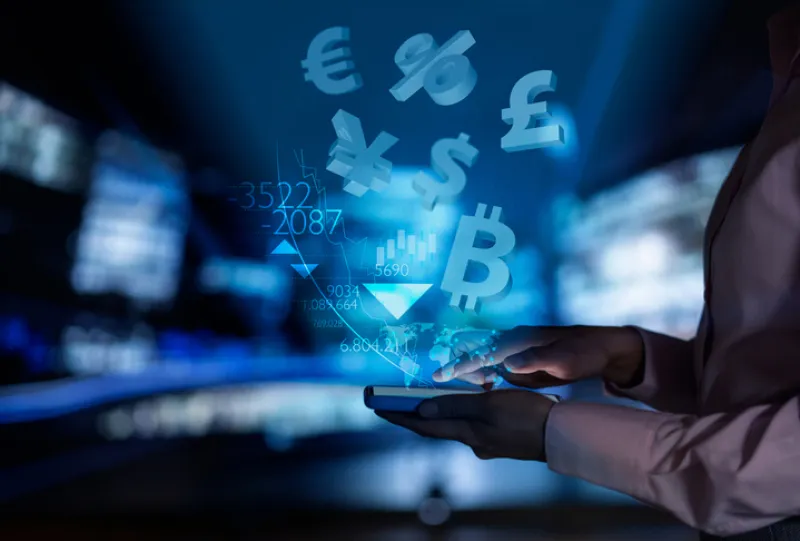 Woman using a financial app to check the stock market