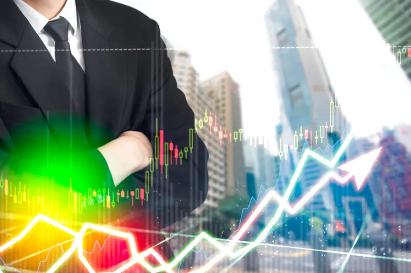 Stock market digital graph chart on LED display concept. A large display of daily stock market price and quotation. Indicator financial forex trade education background.
